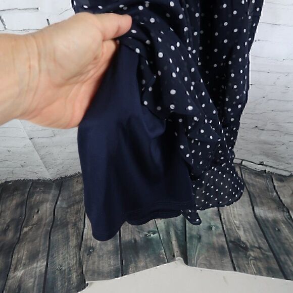 FOREVER 21 NAVY BLUE SPAGHETTI STRAP V NECK MIDI POLKA DOT DRESS SIZE SMALL NWT - Picture 6 of 8